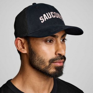 Black Men's Saucony Adjustable Snap Back Trucker Hats | MALAYSIA-BNCA