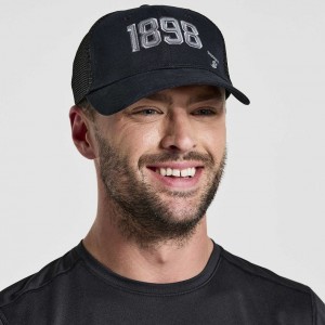 Black Men's Saucony Adjustable Snap Back Trucker Hats | MALAYSIA-BZDK