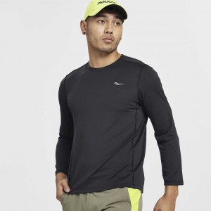 Black Men's Saucony Stopwatch Long Sleeve T-Shirt | MALAYSIA-LFTX