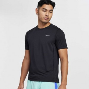 Black Men's Saucony Stopwatch Short Sleeve T-Shirt | MALAYSIA-LREQ