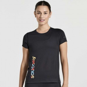 Black Women's Saucony Stopwatch Graphic Short Sleeve T-Shirt | MALAYSIA-HPWF