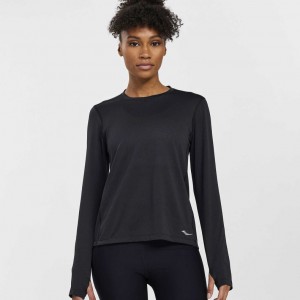 Black Women's Saucony Stopwatch Long Sleeve T-Shirt | MALAYSIA-XCNS