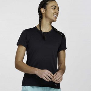 Black Women's Saucony Stopwatch Short Sleeve T-Shirt | MALAYSIA-MFBN