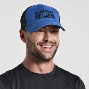 Blue Men's Saucony Adjustable Snap Back Trucker Hats | MALAYSIA-DOTR