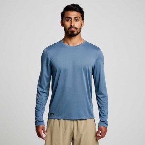 Blue Men's Saucony Stopwatch Long Sleeve T-Shirt | MALAYSIA-RGLM