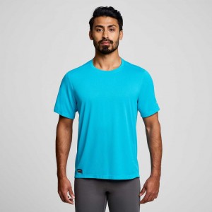 Blue Men's Saucony Stopwatch Short Sleeve T-Shirt | MALAYSIA-LUVF