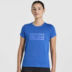 Blue Women's Saucony Stopwatch Graphic Short Sleeve T-Shirt | MALAYSIA-DCBK