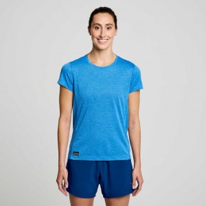 Blue Women's Saucony Stopwatch Short Sleeve T-Shirt | MALAYSIA-OWPK