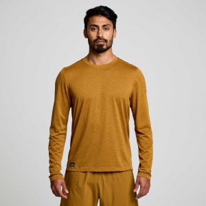 Brown Men's Saucony Stopwatch Long Sleeve T-Shirt | MALAYSIA-ZEGO