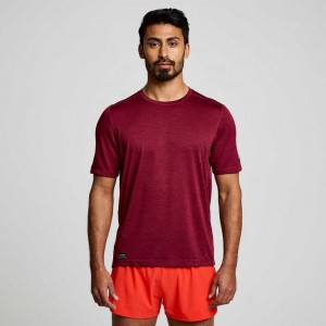 Burgundy Men's Saucony Stopwatch Short Sleeve T-Shirt | MALAYSIA-YSOG