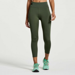 Dark Green Women's Saucony Explorer Utility Crop Tight | MALAYSIA-FQYA