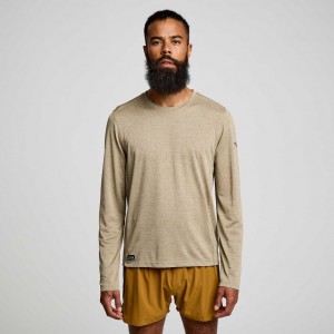 Khaki Men's Saucony Stopwatch Long Sleeve T-Shirt | MALAYSIA-TFOV