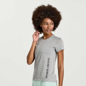 Light Grey Women's Saucony Stopwatch Graphic Short Sleeve T-Shirt | MALAYSIA-RFAW