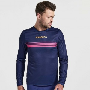 Navy Men's Saucony Elite Long Sleeve T-Shirt | MALAYSIA-HUXA