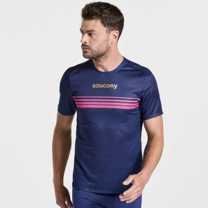 Navy Men's Saucony Elite Short Sleeve T-Shirt | MALAYSIA-UMQZ