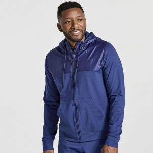 Navy Men's Saucony Solstice Zip Hoodie | MALAYSIA-ZRFQ