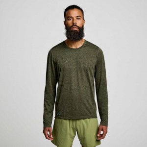 Olive Men's Saucony Stopwatch Graphic Long Sleeve T-Shirt | MALAYSIA-WPUK