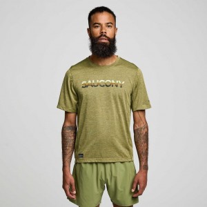 Olive Men's Saucony Stopwatch Graphic Short Sleeve T-Shirt | MALAYSIA-YIBG