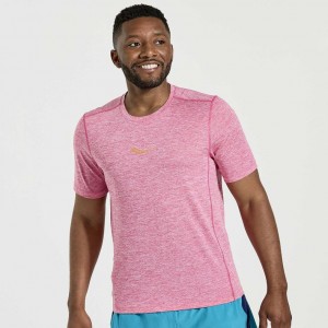 Pink Men's Saucony Stopwatch Short Sleeve T-Shirt | MALAYSIA-NZMA