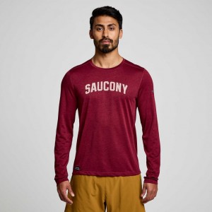 Red Men's Saucony Stopwatch Graphic Long Sleeve T-Shirt | MALAYSIA-ORUY