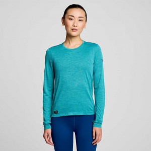 Turquoise Women's Saucony Stopwatch Long Sleeve T-Shirt | MALAYSIA-JQXS