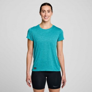 Turquoise Women's Saucony Stopwatch Short Sleeve T-Shirt | MALAYSIA-HQJT