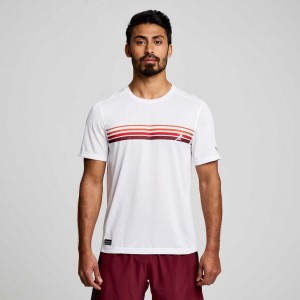 White Men's Saucony Stopwatch Graphic Short Sleeve T-Shirt | MALAYSIA-FHPW