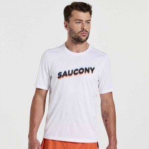 White Men's Saucony Stopwatch Graphic Short Sleeve T-Shirt | MALAYSIA-KPVW