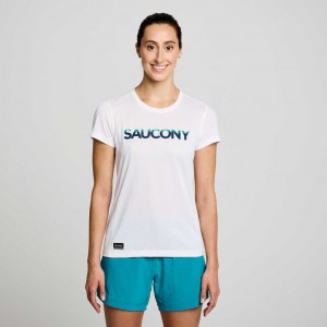 White Women's Saucony Stopwatch Graphic Short Sleeve T-Shirt | MALAYSIA-MCEL