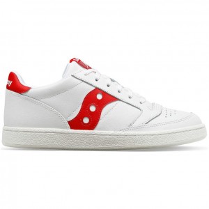 White / Red Men's Saucony Jazz Court PU Sneakers | MALAYSIA-LUVR