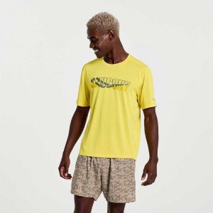 Yellow Men's Saucony Stopwatch Graphic Short Sleeve T-Shirt | MALAYSIA-EYJF