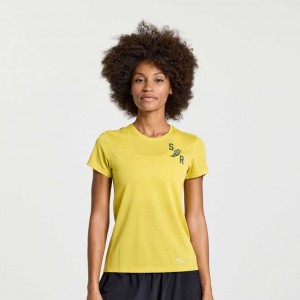 Yellow Women's Saucony Stopwatch Graphic Short Sleeve T-Shirt | MALAYSIA-BWRD