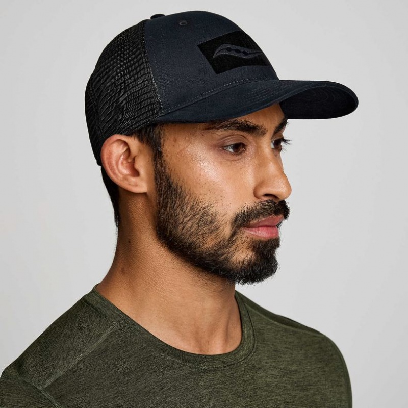 Black Men\'s Saucony Adjustable Snap Back Trucker Hats | MALAYSIA-LHAI