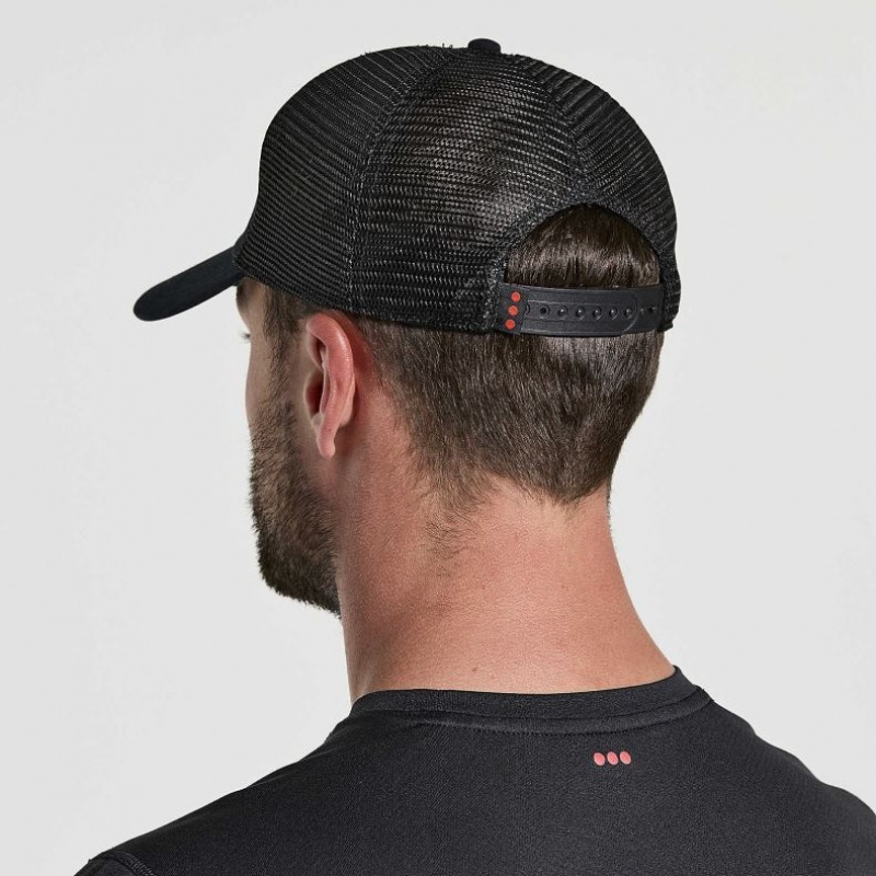 Black Men's Saucony Adjustable Snap Back Trucker Hats | MALAYSIA-BZDK