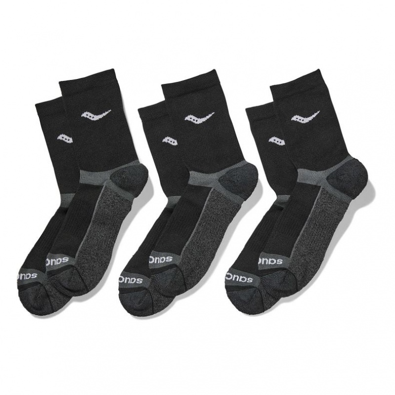 Black Men\'s Saucony Inferno Cushion Mid 3-Pack Socks | MALAYSIA-NOUY