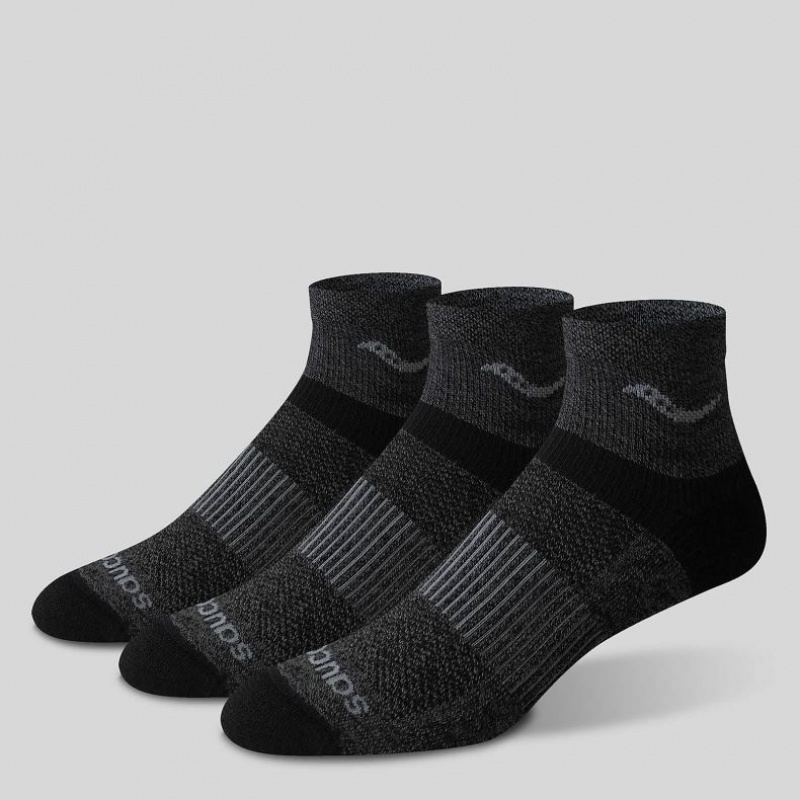 Black Men's Saucony Inferno Merino Wool Blend Quarter 3-Pack Socks | MALAYSIA-FTHC