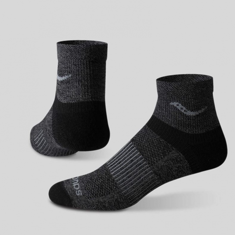 Black Men\'s Saucony Inferno Merino Wool Blend Quarter 3-Pack Socks | MALAYSIA-FTHC