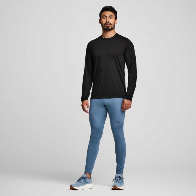 Black Men's Saucony Peregrine Merino Long Sleeve T-Shirt | MALAYSIA-SRHW