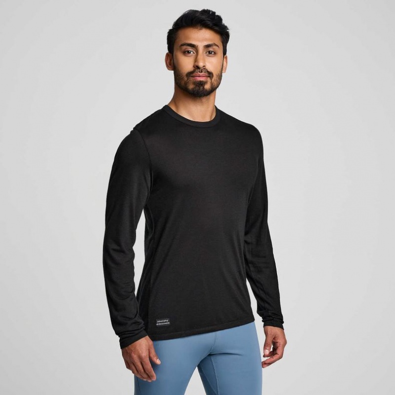 Black Men\'s Saucony Peregrine Merino Long Sleeve T-Shirt | MALAYSIA-SRHW