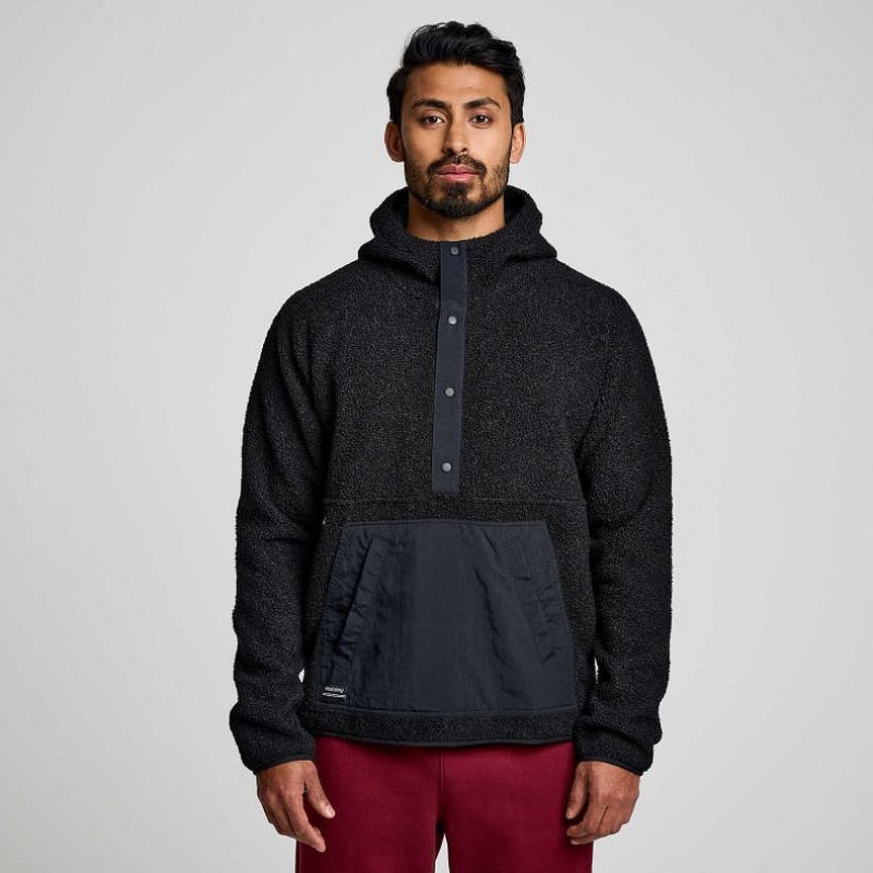 Black Men\'s Saucony Recovery Sherpa Pullover Hoodie | MALAYSIA-PSGD