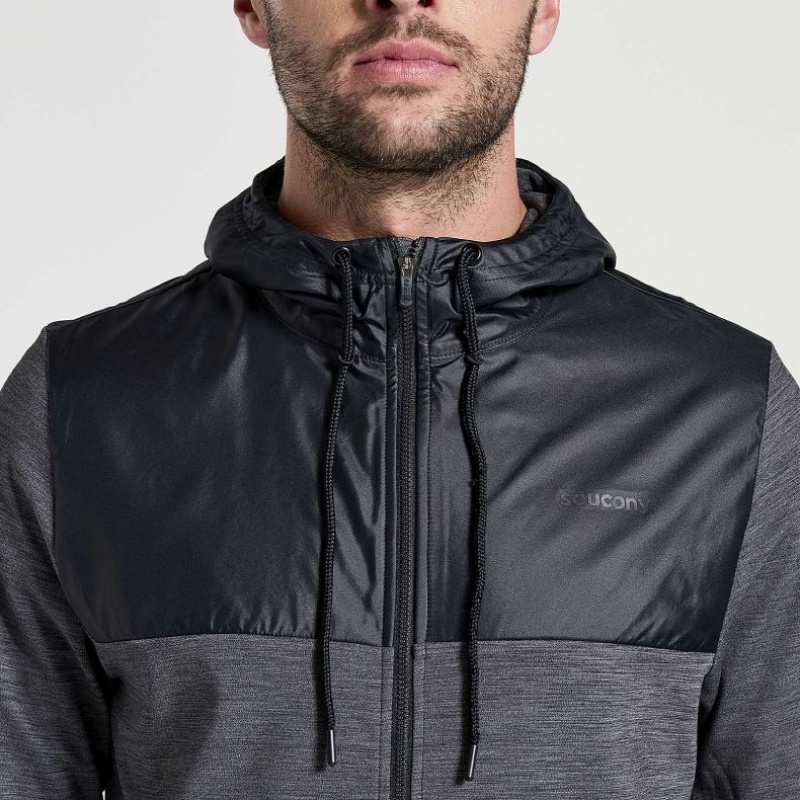 Black Men's Saucony Solstice Zip Hoodie | MALAYSIA-PKXA