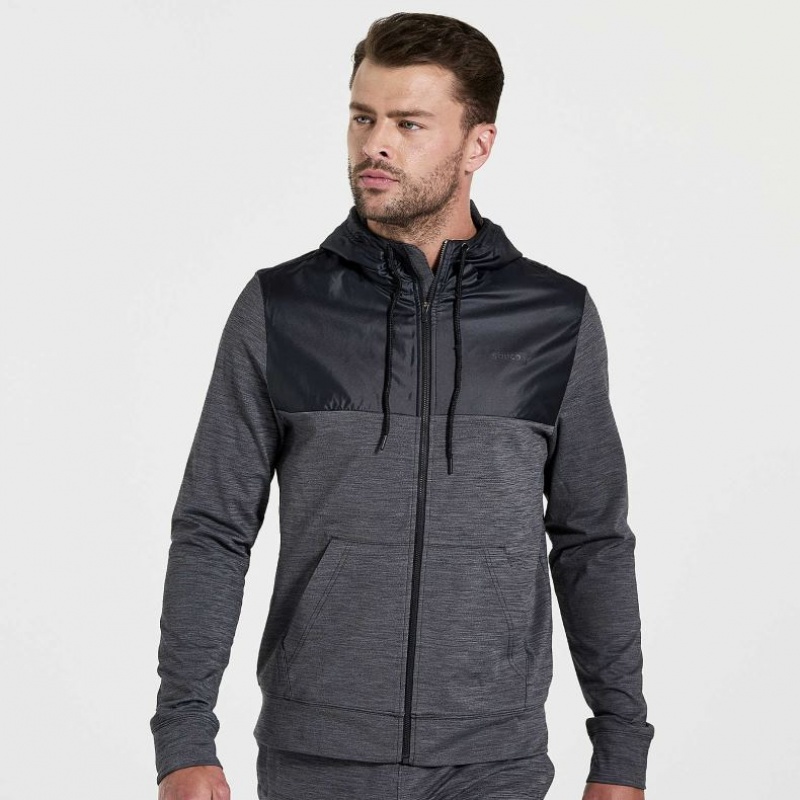 Black Men\'s Saucony Solstice Zip Hoodie | MALAYSIA-PKXA