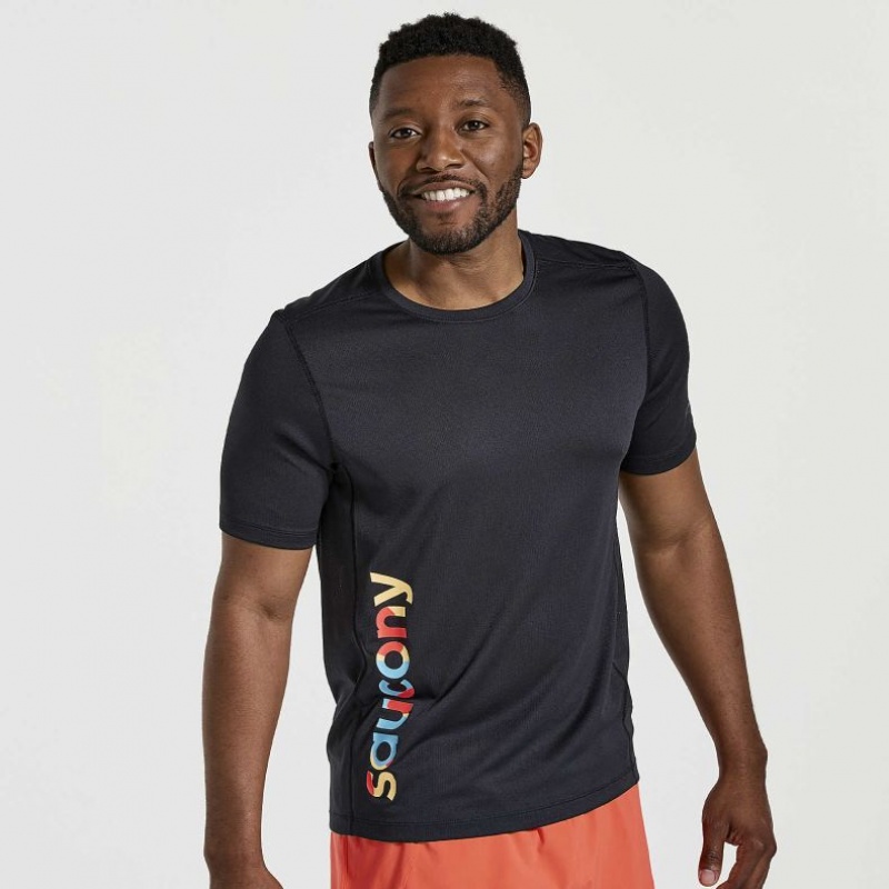 Black Men\'s Saucony Stopwatch Graphic Short Sleeve T-Shirt | MALAYSIA-XLQS