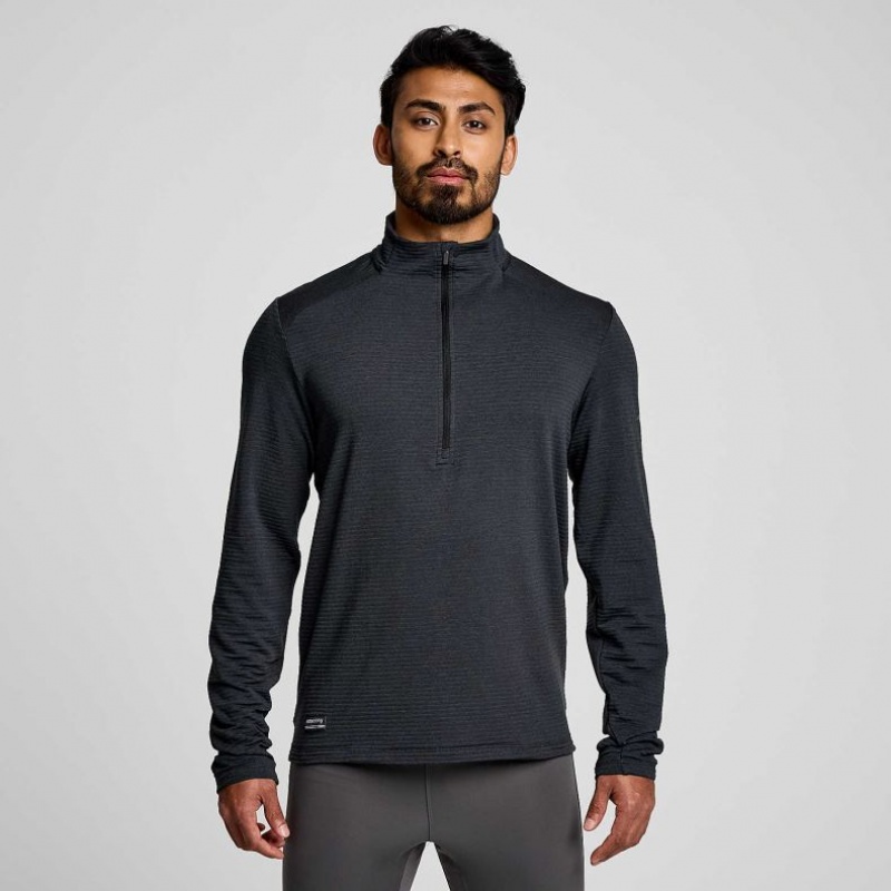 Black Men\'s Saucony Triumph 3D 1/2 Zip Sweatshirt | MALAYSIA-JVRP