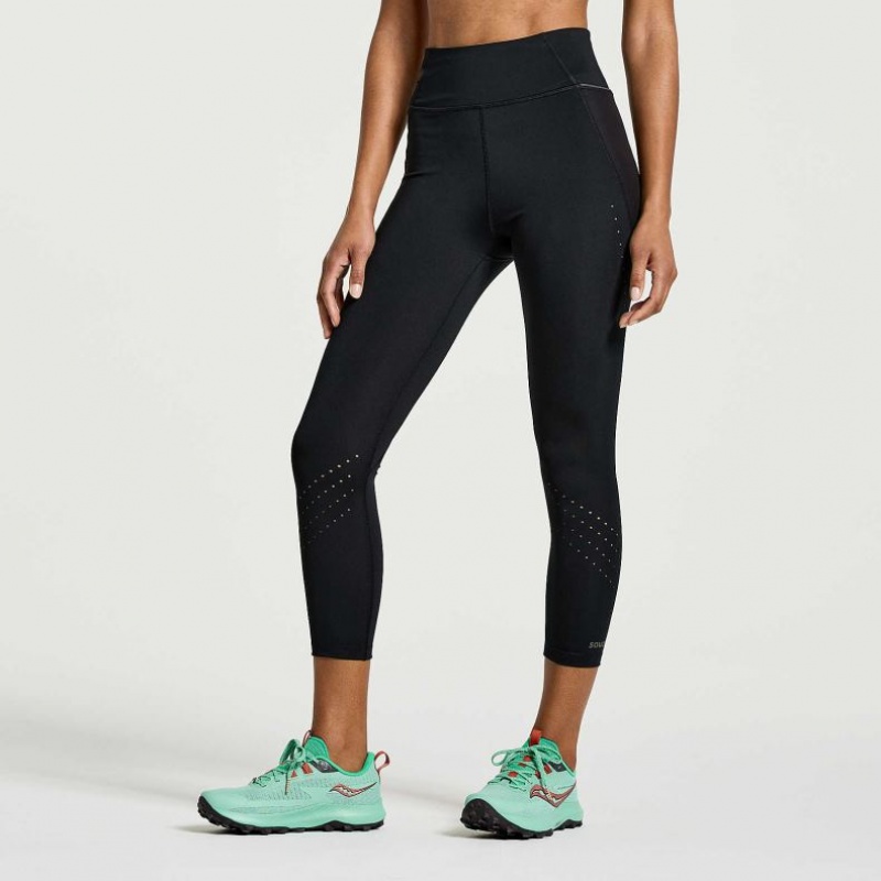 Black Women's Saucony Explorer Utility Crop Tight | MALAYSIA-UVMX