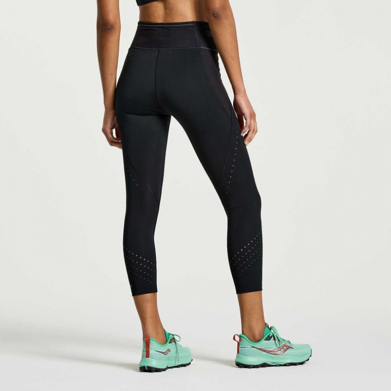 Black Women's Saucony Explorer Utility Crop Tight | MALAYSIA-UVMX