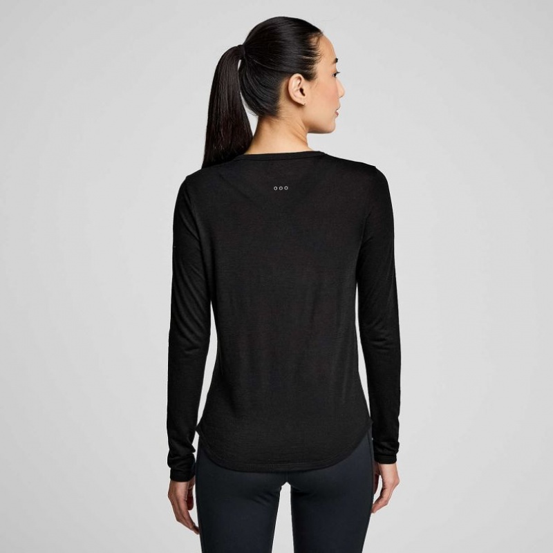 Black Women's Saucony Peregrine Merino Long Sleeve T-Shirt | MALAYSIA-HJAU