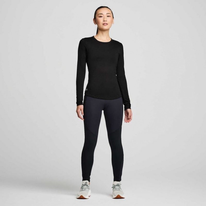 Black Women's Saucony Peregrine Merino Long Sleeve T-Shirt | MALAYSIA-HJAU