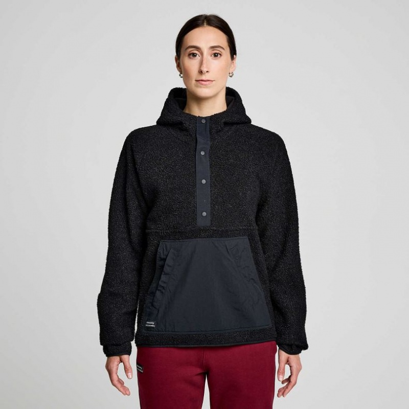 Black Women\'s Saucony Recovery Sherpa Pullover Hoodie | MALAYSIA-YSDM