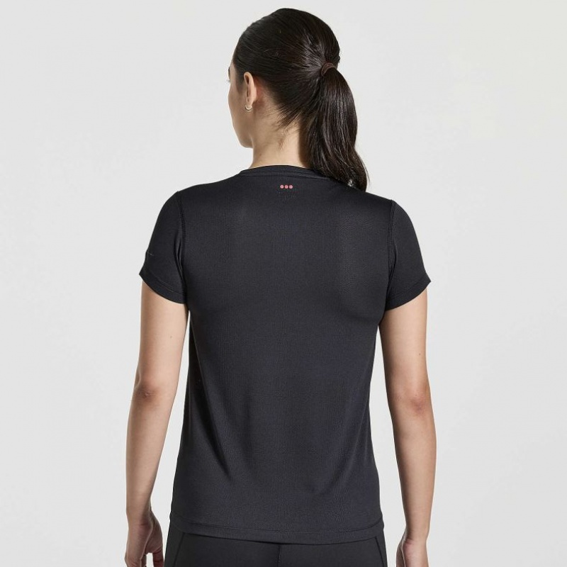 Black Women's Saucony Stopwatch Graphic Short Sleeve T-Shirt | MALAYSIA-HPWF